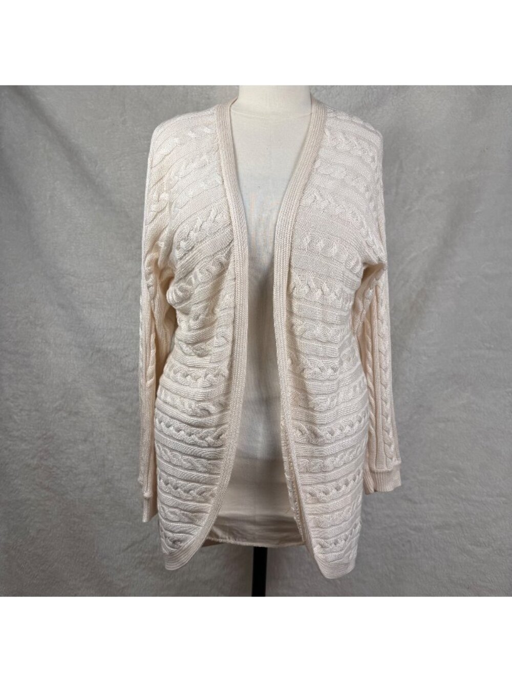 Lauren Ralph Lauren Ivory large/XL lightweight cable knit longline open cardigan